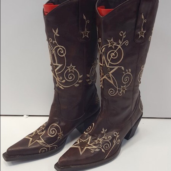 Roper Womens Star Brown Cowboy Boots 7 